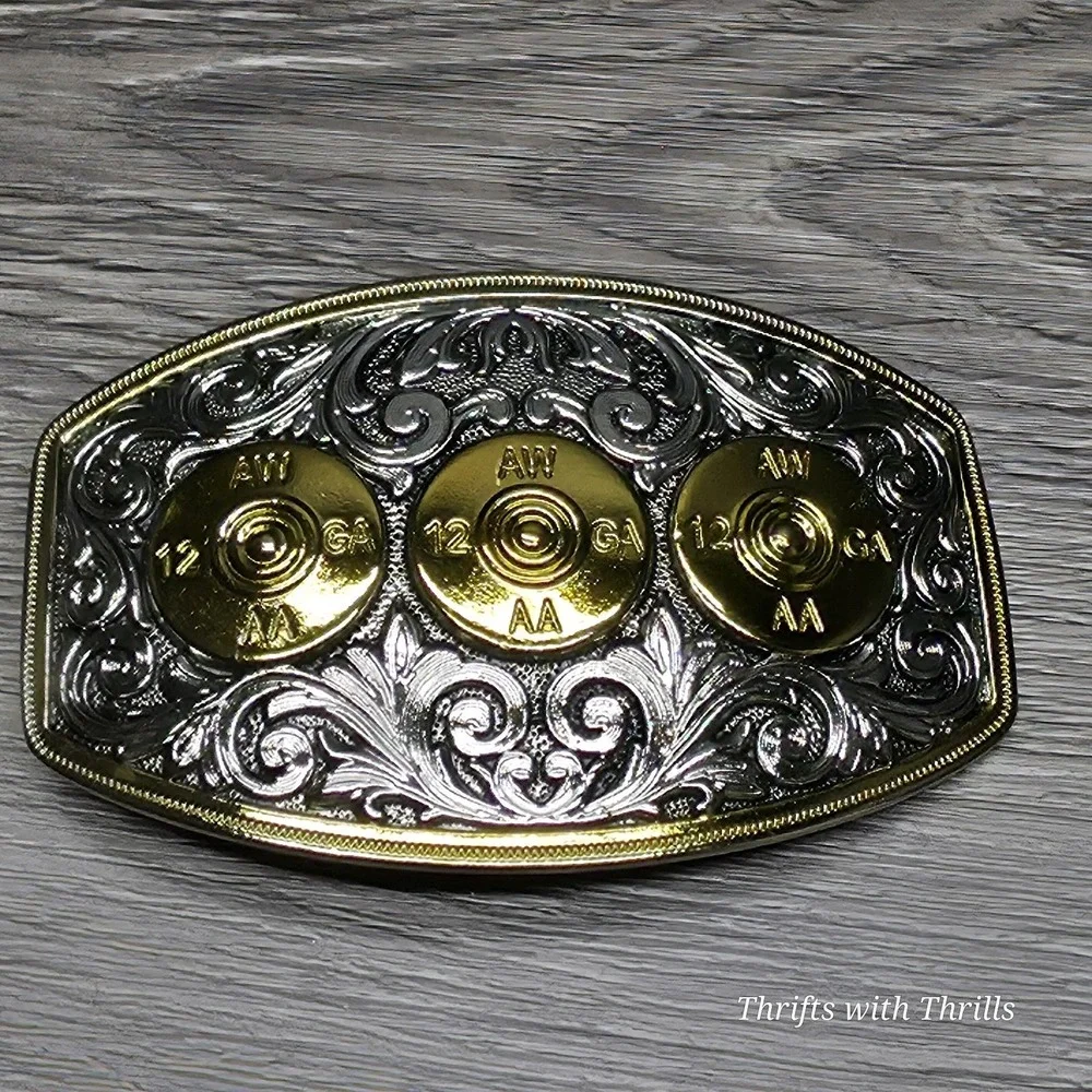 Rare Stainless Steel Belt Buckle - 12 Gauge Shells - Western AW 12GA AA - Nice